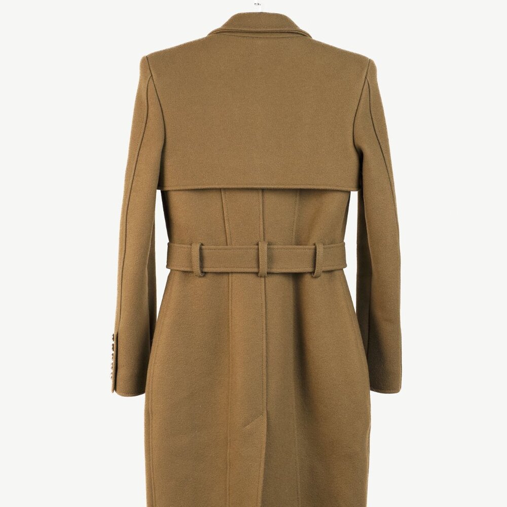 Balmain PF/14 Green Belted Double-Breasted Wool Trench Coat - Picture 3 of 14